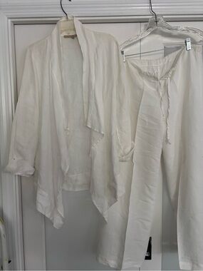 White Lightweight Linen Jacket & Drawstring Pants Set